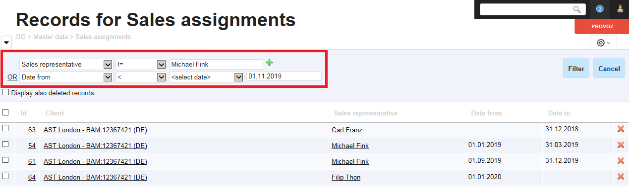 Filtering records for a bulk change of master data