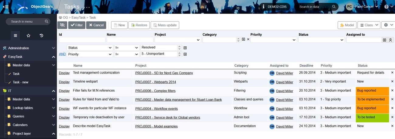 use filter for a fast filtering or build a filter by combining conditions