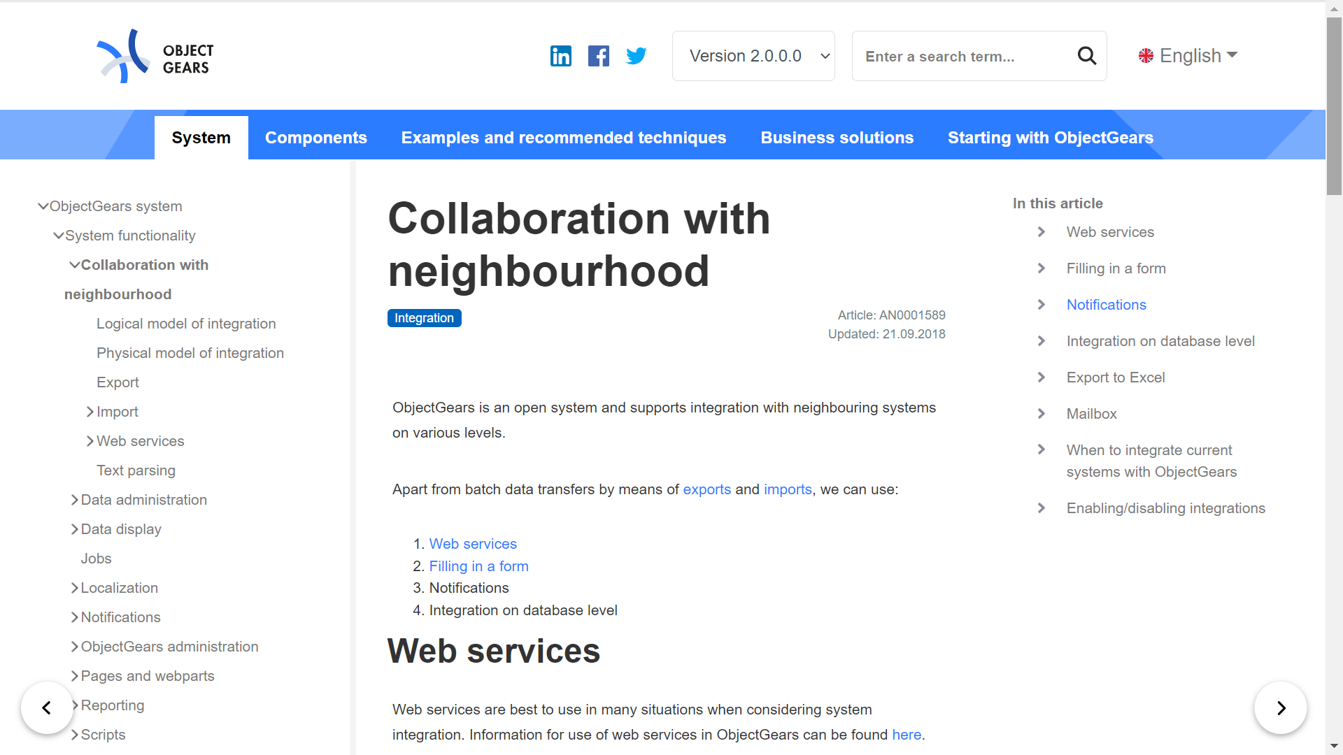 Sample of our versioned documentation, for the description of the entire system, which is localized in three languages.
