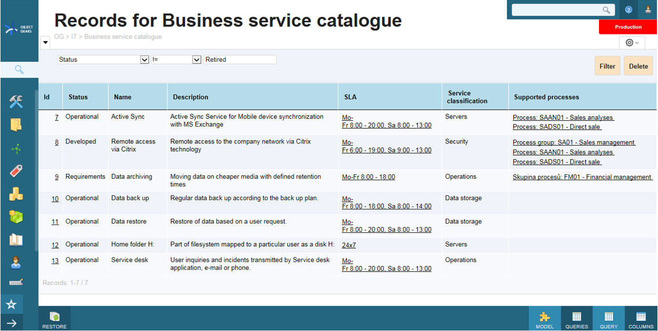 Service catalogue - ObjectGears