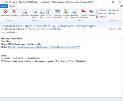 Ukázka emailu z modelu EasyTask